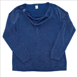 Creation L Cowl Neck Top Navy Blue W/ Silver Size 6